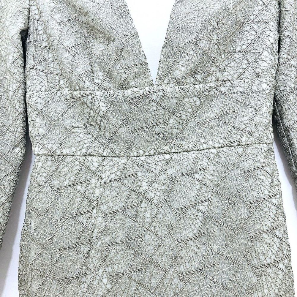 Misha Collection Metallic Sage Gray Lace Luxury Natasha Mini Dress Size 4 - Picture 7 of 16